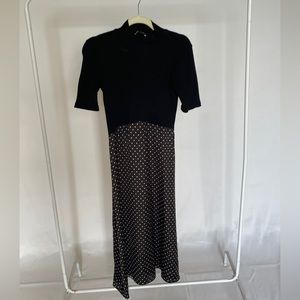 Black Polka Dot mid Sleeve Midi Dress
